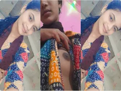 Cute slim horny girl showing juicy tight boobs MMS clip